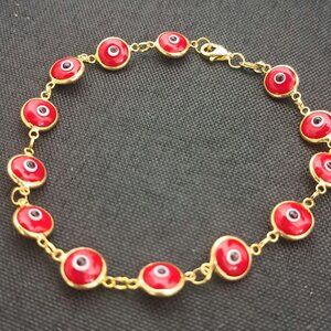 Red Gold Over 925 Sterling Silver Evil Eye Bracelet
